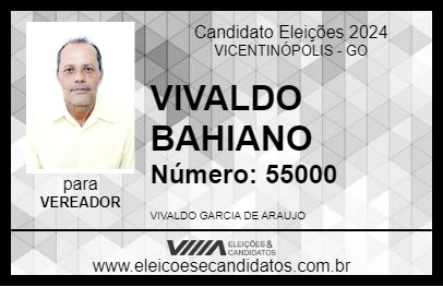 Candidato VIVALDO BAHIANO 2024 - VICENTINÓPOLIS - Eleições