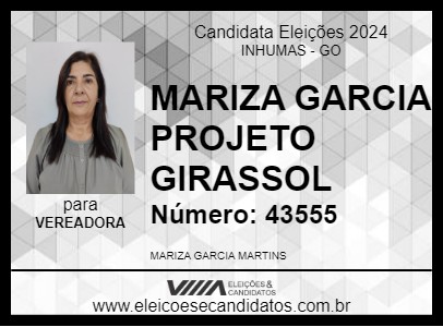 Candidato MARIZA GARCIA PROJETO GIRASSOL 2024 - INHUMAS - Eleições