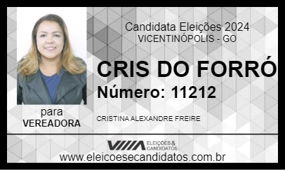 Candidato CRIS DO FORRÓ 2024 - VICENTINÓPOLIS - Eleições