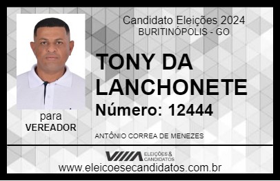 Candidato TONY DA LANCHONETE 2024 - BURITINÓPOLIS - Eleições