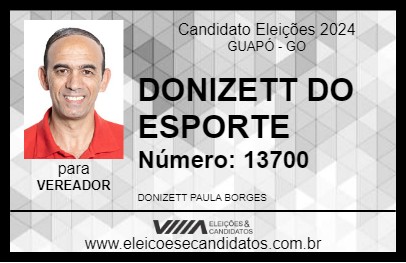 Candidato DONIZETT DO ESPORTE 2024 - GUAPÓ - Eleições