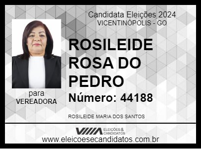 Candidato ROSILEIDE ROSA DO PEDRO 2024 - VICENTINÓPOLIS - Eleições