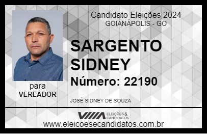 Candidato SARGENTO SIDNEY 2024 - GOIANÁPOLIS - Eleições