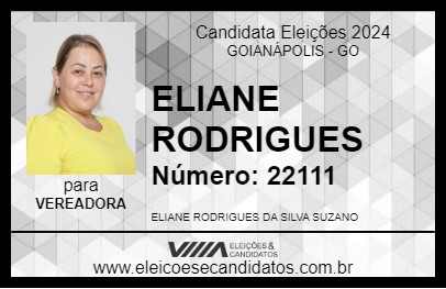 Candidato ELIANE RODRIGUES 2024 - GOIANÁPOLIS - Eleições