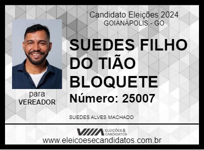 Candidato SUEDES FILHO DO TIÃO BLOQUETE 2024 - GOIANÁPOLIS - Eleições