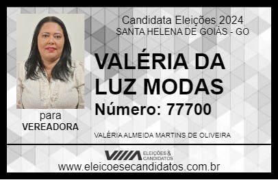 Candidato VALÉRIA DA LUZ MODAS 2024 - SANTA HELENA DE GOIÁS - Eleições