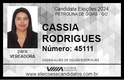 Candidato CASSIA RODRIGUES 2024 - PETROLINA DE GOIÁS - Eleições