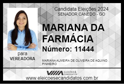 Candidato MARIANA DA FARMÁCIA 2024 - SENADOR CANEDO - Eleições