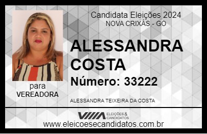 Candidato ALESSANDRA COSTA 2024 - NOVA CRIXÁS - Eleições