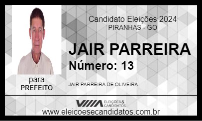 Candidato JAIR PARREIRA 2024 - PIRANHAS - Eleições