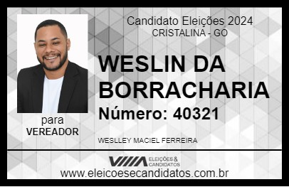 Candidato WESLIN DA BORRACHARIA 2024 - CRISTALINA - Eleições