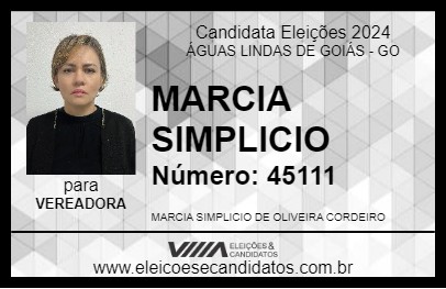 Candidato MARCIA SIMPLICIO 2024 - ÁGUAS LINDAS DE GOIÁS - Eleições