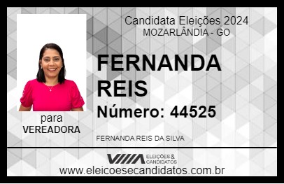 Candidato FERNANDA REIS 2024 - MOZARLÂNDIA - Eleições