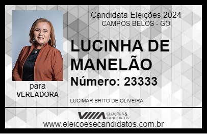 Candidato LUCINHA DE MANELÃO 2024 - CAMPOS BELOS - Eleições