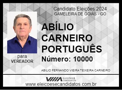 Candidato ABÍLIO CARNEIRO PORTUGUÊS 2024 - GAMELEIRA DE GOIÁS - Eleições