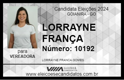 Candidato LORRAYNE FRANÇA 2024 - GOIANIRA - Eleições