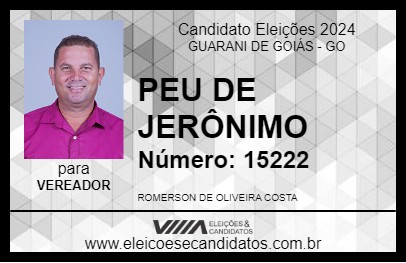 Candidato PEU DE JERÔNIMO 2024 - GUARANI DE GOIÁS - Eleições