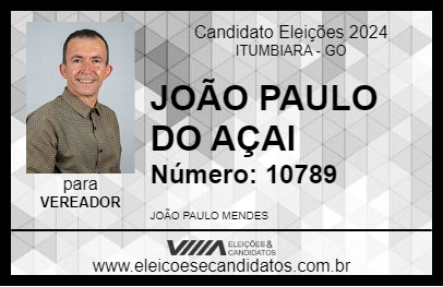 Candidato JOÃO PAULO DO AÇAI 2024 - ITUMBIARA - Eleições