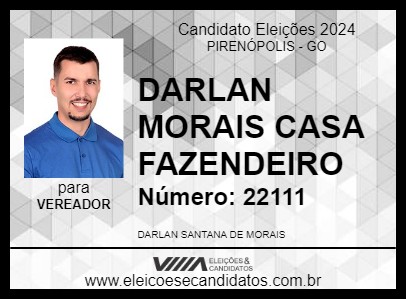 Candidato DARLAN MORAIS CASA FAZENDEIRO 2024 - PIRENÓPOLIS - Eleições