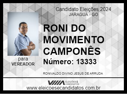 Candidato RONI DO MOVIMENTO CAMPONÊS 2024 - JARAGUÁ - Eleições