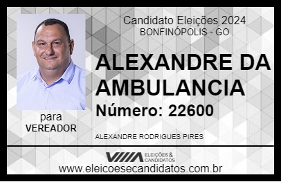 Candidato ALEXANDRE DA AMBULANCIA 2024 - BONFINÓPOLIS - Eleições