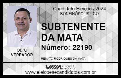 Candidato SUBTENENTE DA MATA 2024 - BONFINÓPOLIS - Eleições