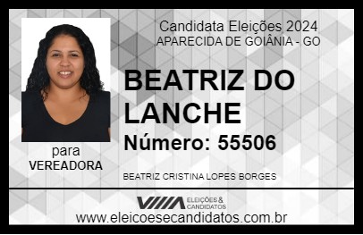 Candidato BEATRIZ DO LANCHE 2024 - APARECIDA DE GOIÂNIA - Eleições