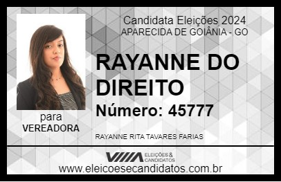 Candidato RAYANNE DO DIREITO 2024 - APARECIDA DE GOIÂNIA - Eleições