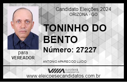 Candidato TONINHO DO BENTO 2024 - ORIZONA - Eleições