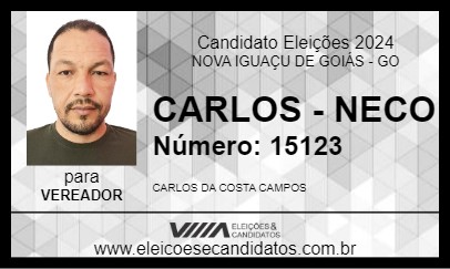 Candidato CARLOS - NECO 2024 - NOVA IGUAÇU DE GOIÁS - Eleições