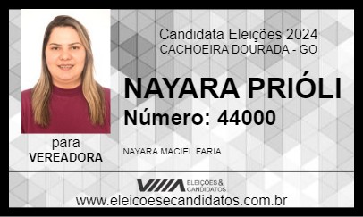 Candidato NAYARA PRIÓLI 2024 - CACHOEIRA DOURADA - Eleições