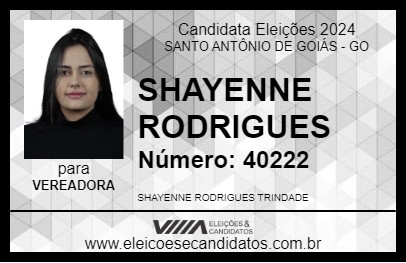 Candidato SHAYENNE RODRIGUES 2024 - SANTO ANTÔNIO DE GOIÁS - Eleições