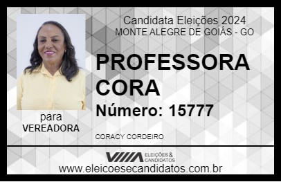 Candidato PROFESSORA CORA 2024 - MONTE ALEGRE DE GOIÁS - Eleições