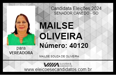 Candidato MAILSE OLIVEIRA 2024 - SENADOR CANEDO - Eleições