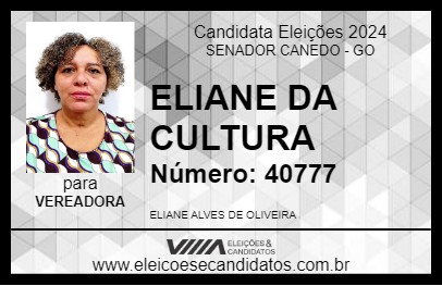 Candidato ELIANE DA CULTURA 2024 - SENADOR CANEDO - Eleições