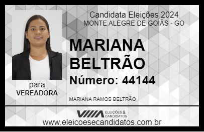 Candidato MARIANA BELTRÃO 2024 - MONTE ALEGRE DE GOIÁS - Eleições