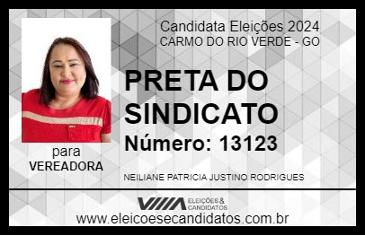 Candidato PRETA DO SINDICATO 2024 - CARMO DO RIO VERDE - Eleições