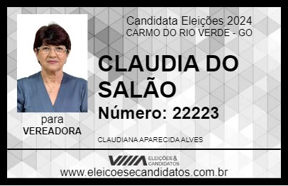 Candidato CLAUDIA DO SALÃO 2024 - CARMO DO RIO VERDE - Eleições