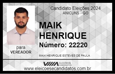 Candidato MAIK HENRIQUE 2024 - ANICUNS - Eleições