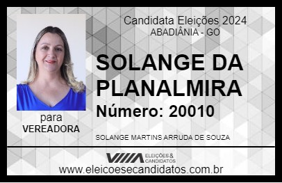 Candidato SOLANGE DA PLANALMIRA 2024 - ABADIÂNIA - Eleições