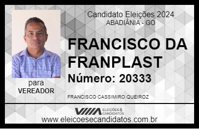 Candidato FRANCISCO DA FRANPLAST 2024 - ABADIÂNIA - Eleições