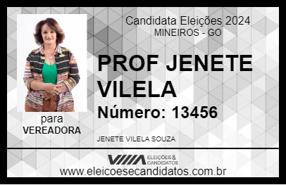 Candidato PROF JENETE VILELA 2024 - MINEIROS - Eleições