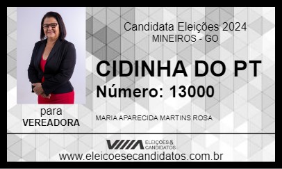 Candidato CIDINHA DO PT 2024 - MINEIROS - Eleições