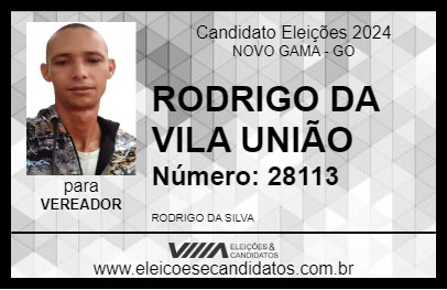 Candidato RODRIGO DA VILA UNIÃO  2024 - NOVO GAMA - Eleições