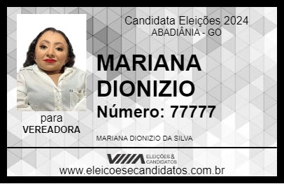 Candidato MARIANA DIONIZIO 2024 - ABADIÂNIA - Eleições