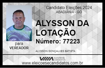 Candidato ALYSSON DA LOTAÇÃO 2024 - ABADIÂNIA - Eleições