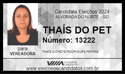 Candidato THAÍS DO PET 2024 - ALVORADA DO NORTE - Eleições