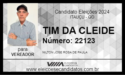 Candidato TIM DA CLEIDE 2024 - ITAUÇU - Eleições