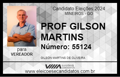 Candidato PROF GILSON MARTINS 2024 - MINEIROS - Eleições