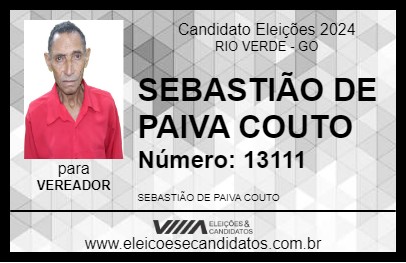 Candidato SEBASTIÃO DE PAIVA COUTO 2024 - RIO VERDE - Eleições